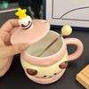 Cartoon Cute Sandwich Biscuit Ceramic Mug with Lid Spoon Cute Water Cup As A Gift for Girlfriends