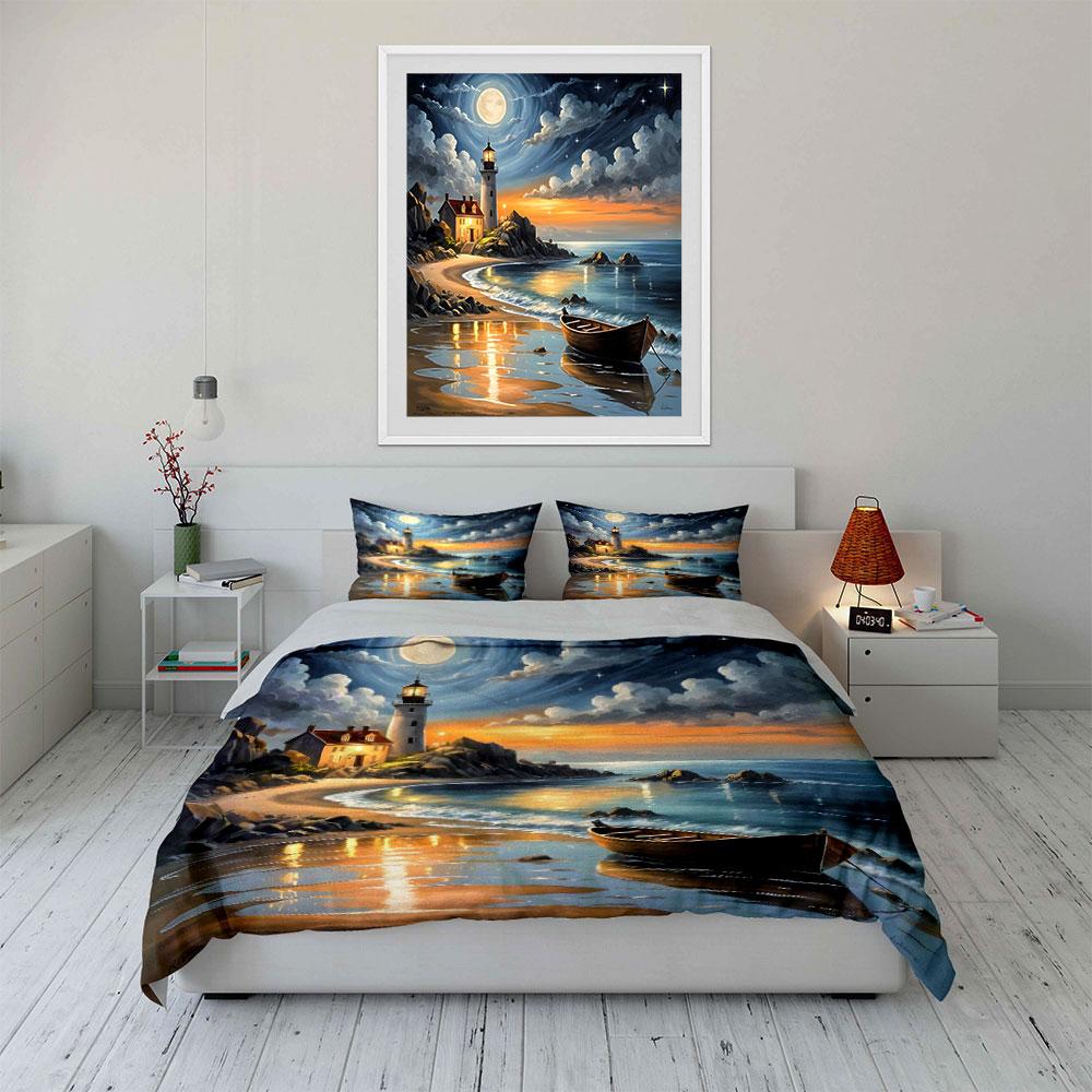 Lighthouse, boat, ocean, clouds. Bedding sets Duvet cover sets Duvet covers Pillowcases(1*Duvet Cover 2*Pillowcases without duvet insert)