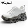 Fujin 6cm Synthetic Genuine Leather Casual Comfy Fashion Wedge Platform Wedge Heel Breathable Women Shoes Chunky Sneakers Pumps