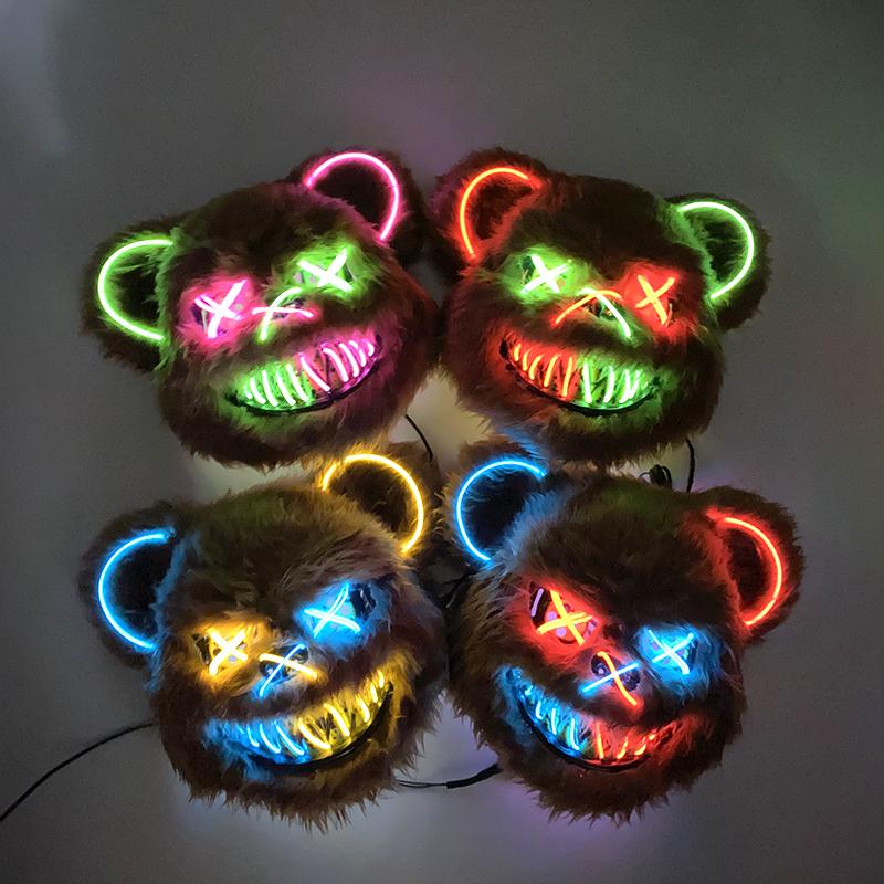 Horror Luminous LED Bloody Rabbit Bear Mask Halloween Party Mask Glow in the Dark Light up Bunny Mask Carnival Cosplay Supplies