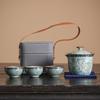 Ru kiln travel tea set, one pot, three cups, blue-and-white ceramic Kuaike cup, business gift, souvenir gift