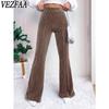 Women's Fashion Casual Solid Color Print High Waist Trousers Pants & Capris