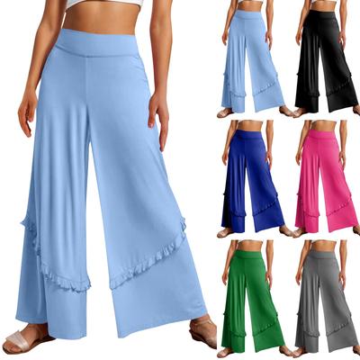 Женские однотонные свободные талии с рюшами, струящиеся широкие повседневные брюки, широкие брюки