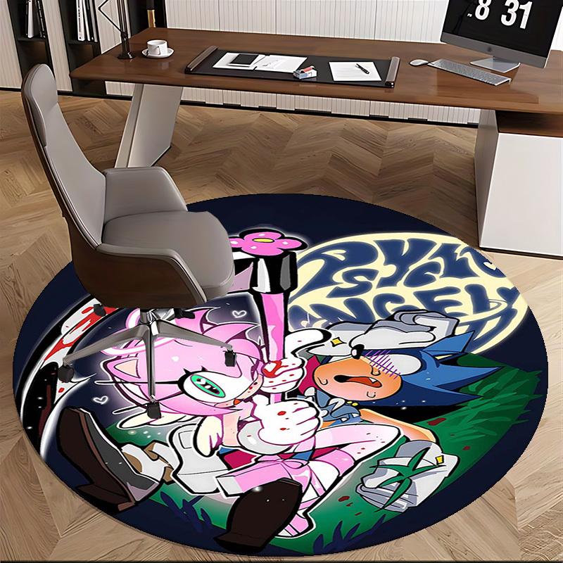 1pc Psycho Angel Anime Cartoon Design Round Carpet - Office Chair Mat, Non-Slip Rug for Home Decor, Living Room, Bedroom, Game Room, Dormitory Floorin
