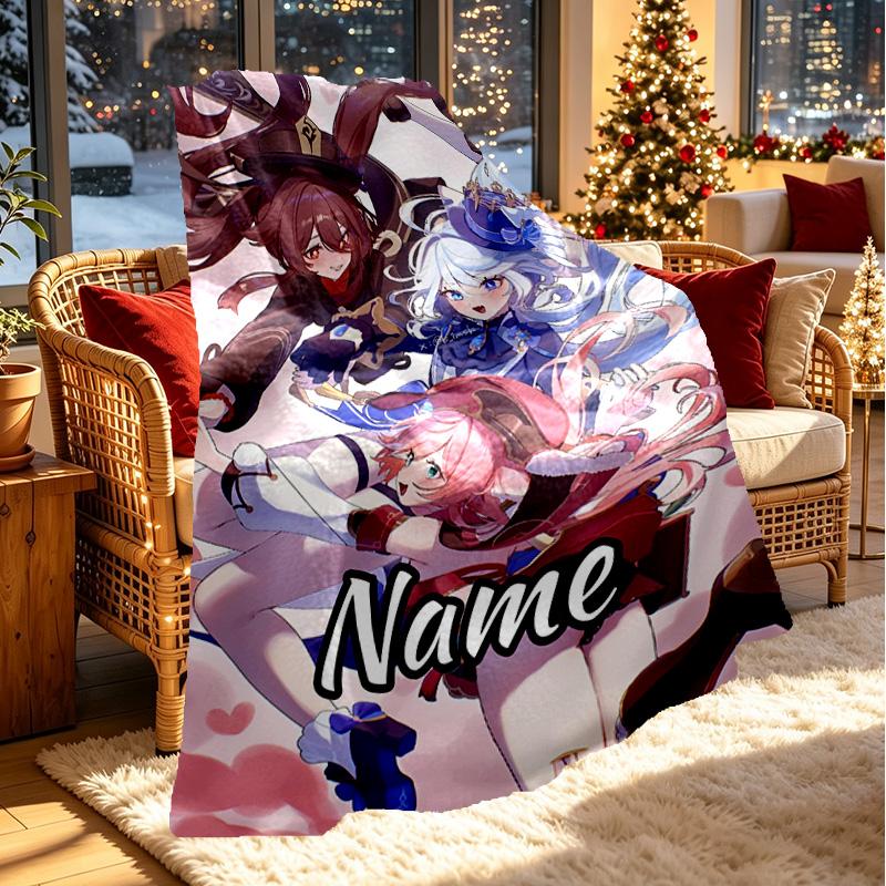 Custom Name Personalized Genshin Impact Print Blanket, Home Decor, Bedroom, Sofa, Camping, Couch, Gifts for Birthday Christmas