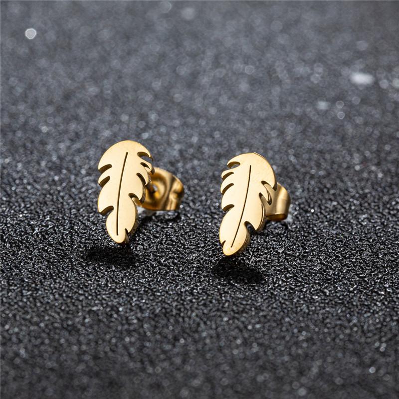 Vintage Small Leaf Stud Earrings for Women Golden Minimalist Stainless Steel Feather Earings Ear Piercing Jewelry Pendientes