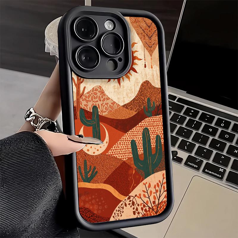 Чехол для телефона с узором кактуса для iPhone 16 17 Air 16E 15 Pro Max 14 Plus 13 12 Mini Capa Мягкий силиконовый чехол Funda
