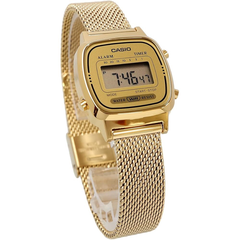 Женские цифровые часы Casio LA670WEMY-9 Золотой сетчатый ремешок Международная модель