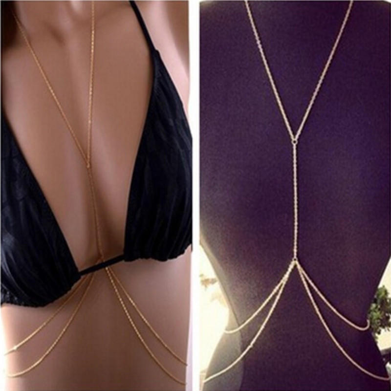 Women Sexy Gold Body Belly Waist Chain Bikini Beach Harness Necklace