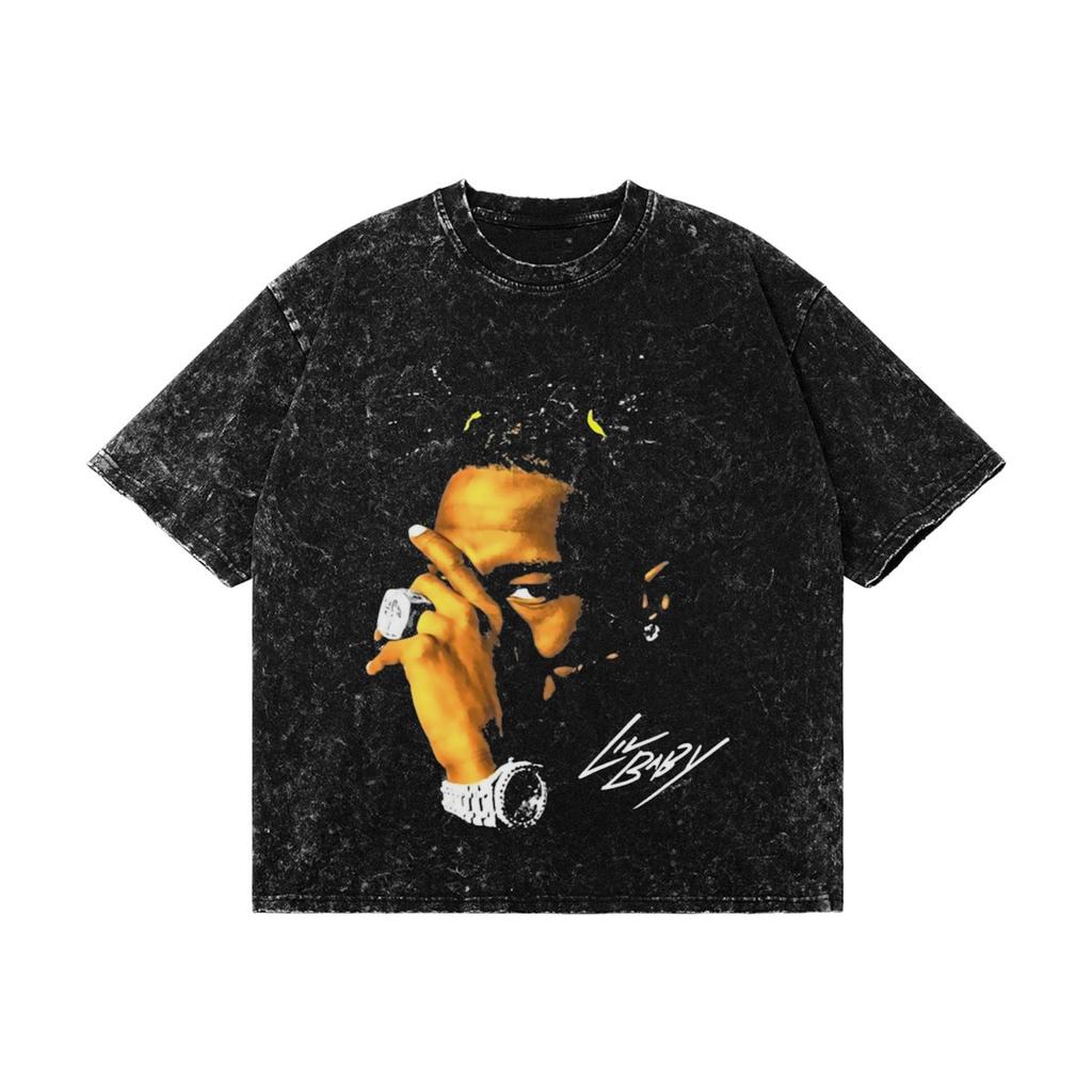 Lil Baby Snow Wash Graphic Tee: Oversized 4PF Tour T-Shirt