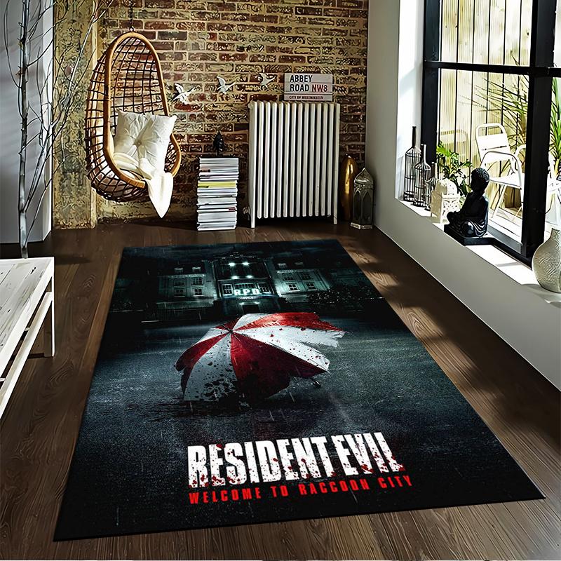 Resident Evil Themed Carpet with Umbrella and Raccoon City Design Suitable for use as an anti-slip for living room bedroom sofas