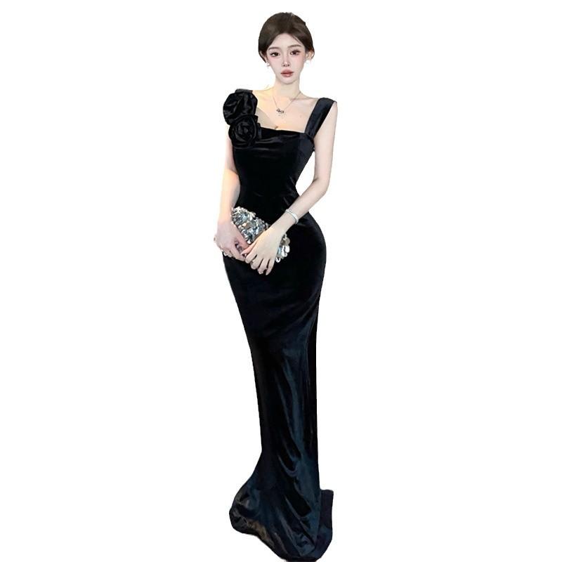 Женское сексуальное знаменитое бархатное платье с цветочным принтом