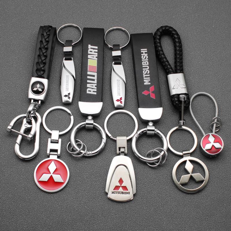 1Pc 3D Metal Car Keychain For Mitsubishi ASX Lancer EVO Pajero Outlander L200 Lancer PU Leather Emblem Key Ring Auto Accessories