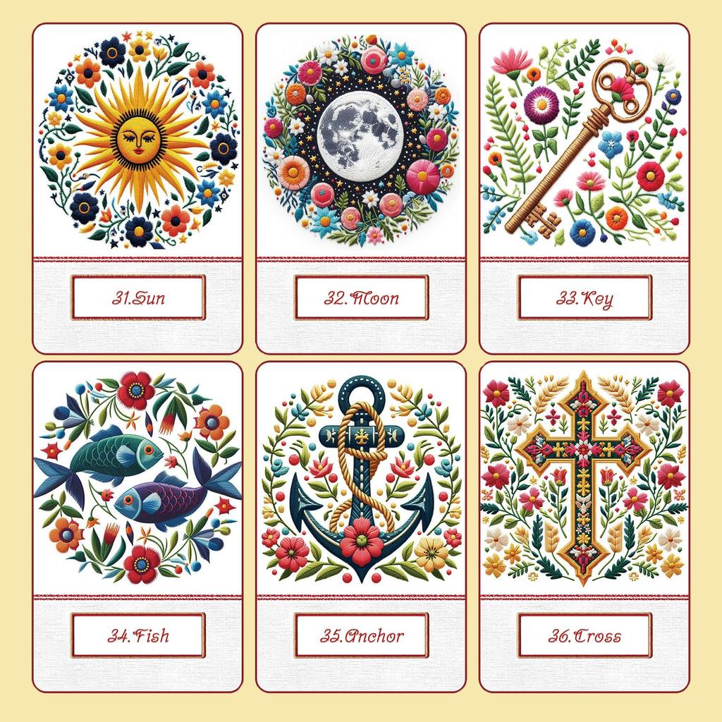 [Officially Imported, Limited Quantity] Embroidered Lenormand | Lenormand Cards, 36-Piece Set [Includes Drawstring Pouch] | 56 X 87mm Black Cardstock