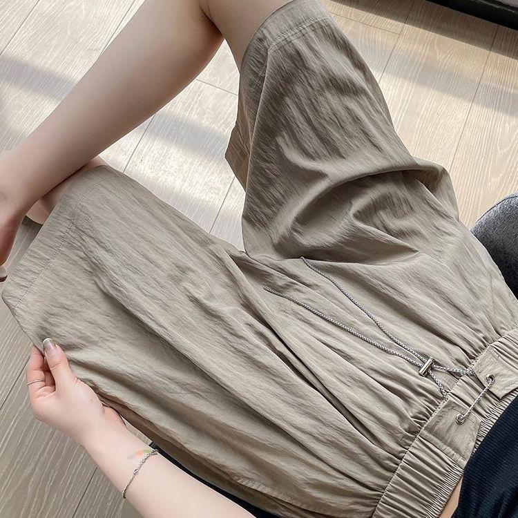 Летние брюки Ice Silk из хлопка и льна с завышенной талией, тонкие, универсальные, повседневные, спортивные, широкие шорты для женщин