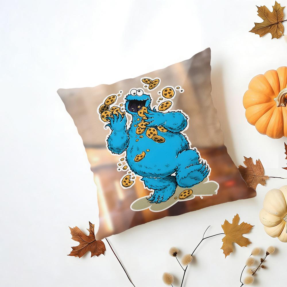 CCookie Monster Cushion Cover Washable Linen Pillowcase Soft  for Daily Sofa Bed Home Room Decor