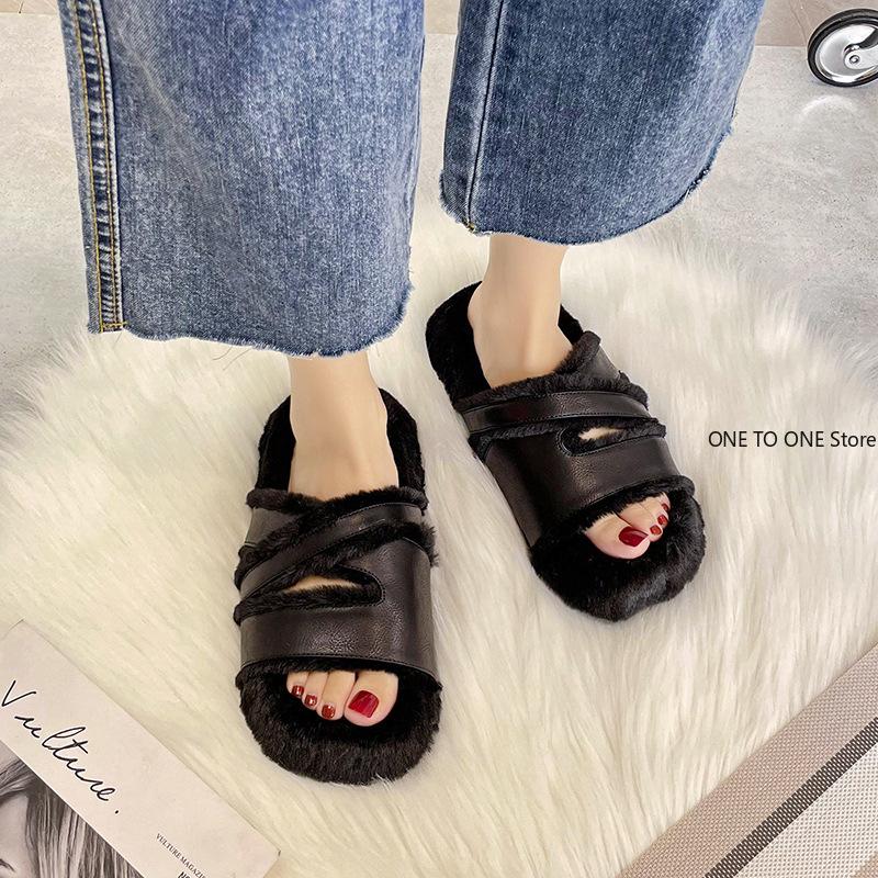 Меховые тапочки домашние тапочки на платформе роскошные шлепанцы Med тапочки женские плюшевые дизайнерские плоские массажные 2024 хлопковая ткань PU Med обувь