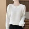 Women's 100% Wool Knit Sweater - Round Neck, Versatile Slimming Style, Cashmere Pullover, Cardigan Base Layer