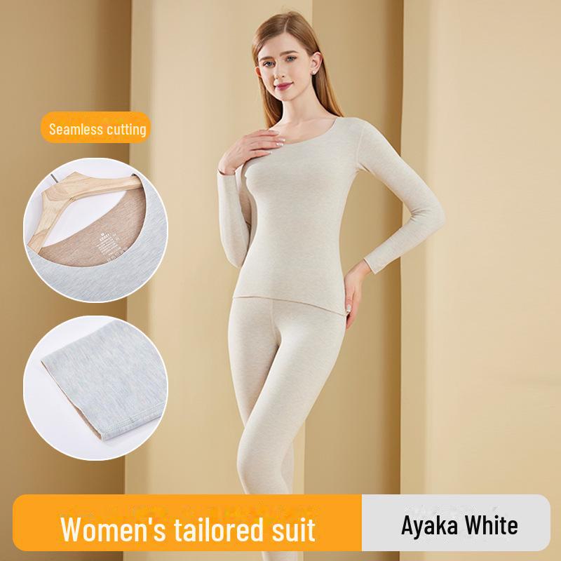 Женский комплект термобелья из шелка и кашемира: Бесшовный, плотный и теплый для осени и зимы.