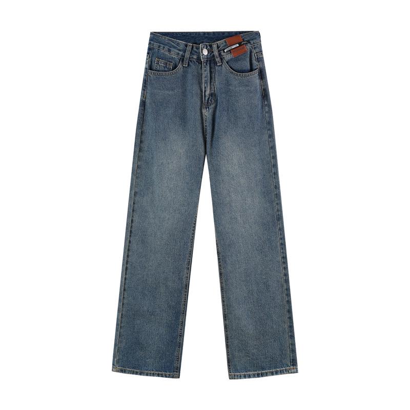 Женские джинсы прямого кроя с высокой талией и широкими штанинами в стиле ретро-корейского покроя, большого размера