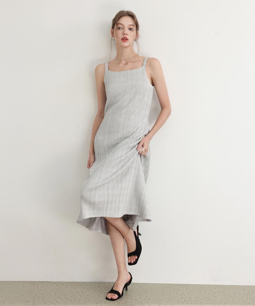 Pleats Mood Tweed Pleated Sleeveless Flare Dress