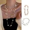 Sweater Top Necklace Multi Layers Faux Pearl Clothes Accessory Stainless
