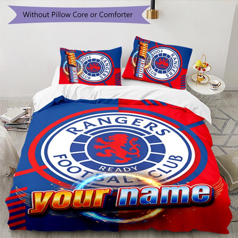 3pcs Glasgow Rangers Cover Set - Personalized Name, HD Printed Bedding with 1 Cover and 2 Pillowcases - Perfect for Home Decor, Easy Care