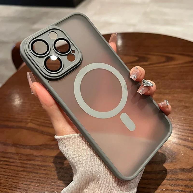 Для Magsafe Матовый прозрачный магнитный чехол для iPhone 15 14 Plus 13 12 11 Pro Max Защита объектива Беспроводная зарядка Ударопрочный чехол