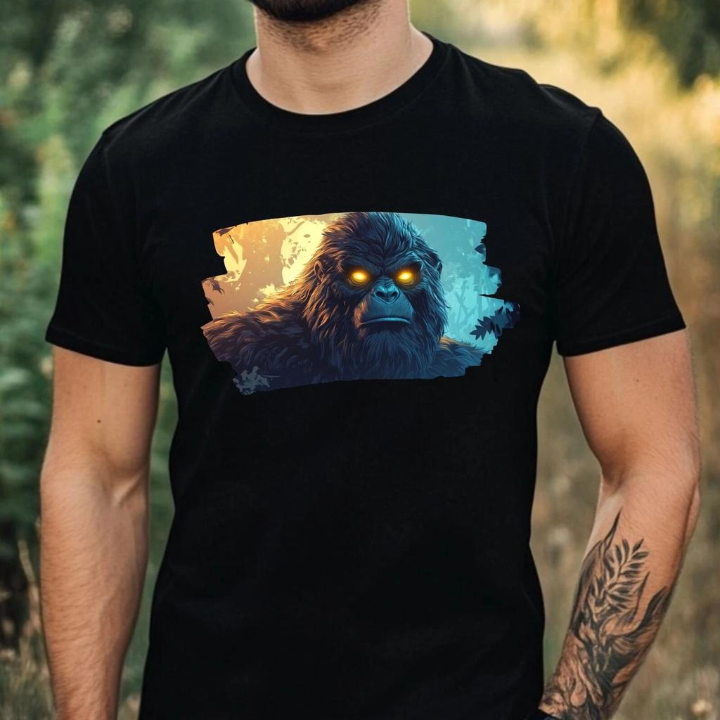 T-Shirt Herren Bigfoot mit Leuchtenden Augen Motiv Baumwolle Größe XS bis 5XL