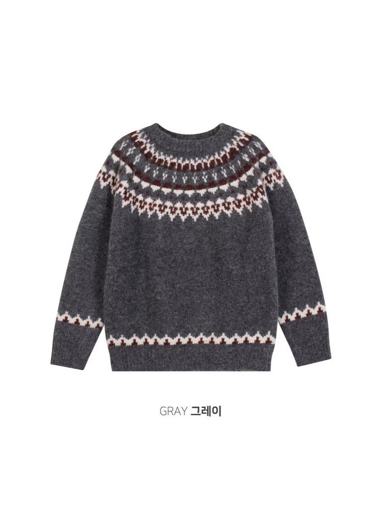 Мужской джемпер с жаккардовым узором Fair Isle, приталенный, с круглым вырезом - Модный осенне-зимний трикотаж