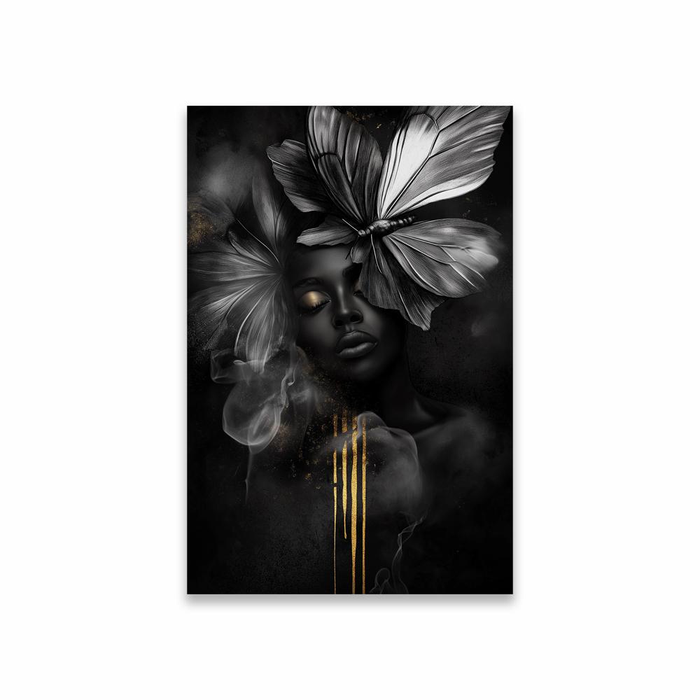Black and Gold Abstract Woman Portrait Poster Elegant Female Art Print African American Dark Aesthetic Art Canvas Painting Decor