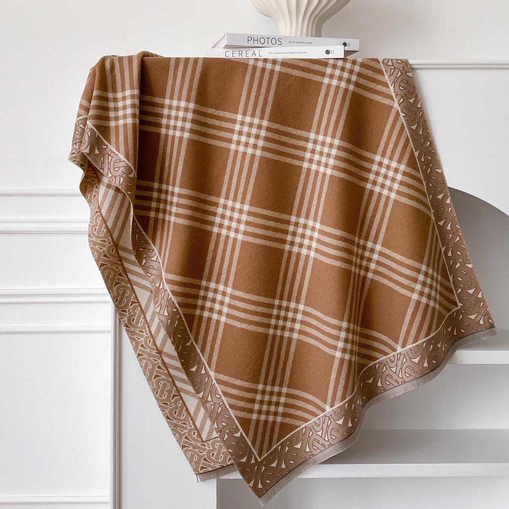 Winter Geometric Splicing Letters Versatile Simple Neck Protection Warm Scarves High Temperament Women Two-Sided Jacquard Shawl