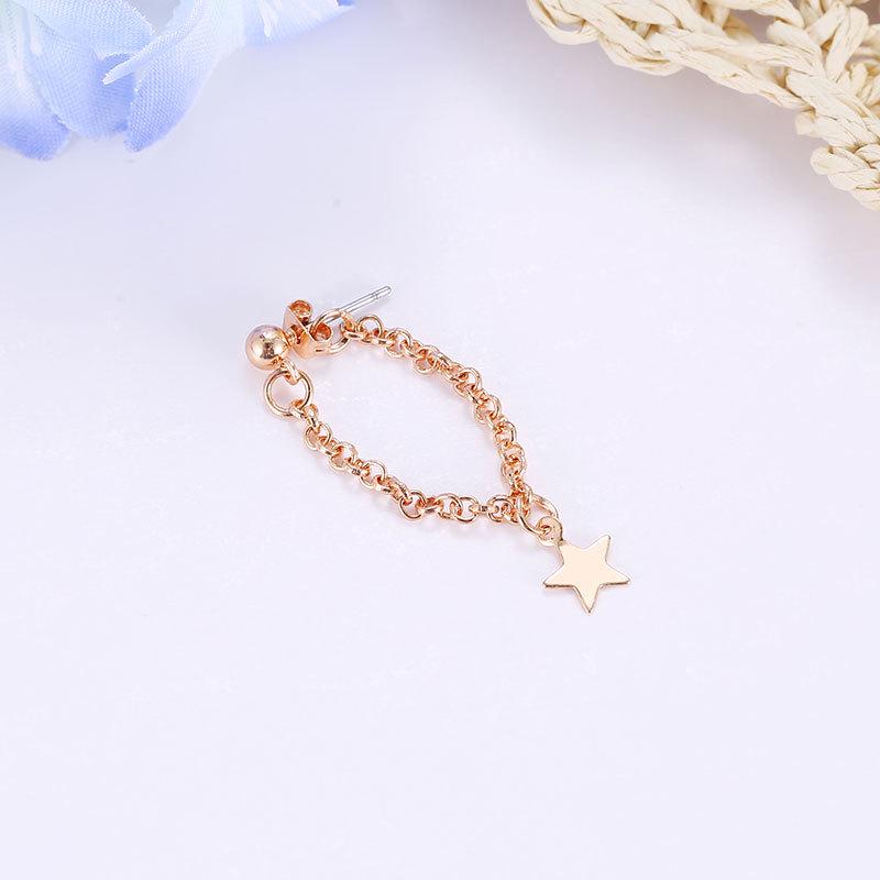 Простые популярные пятиконечные звезды цепи кисточки маленькие серьги металлическая звезда личность заушник одиночная серьга ADM