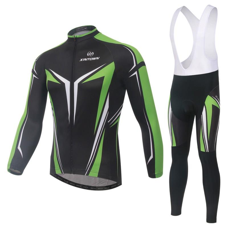 XINTOWN Long Bib Cycling Jersey Set Sleeve Moisture Wicking Quick Dry Bike Wear