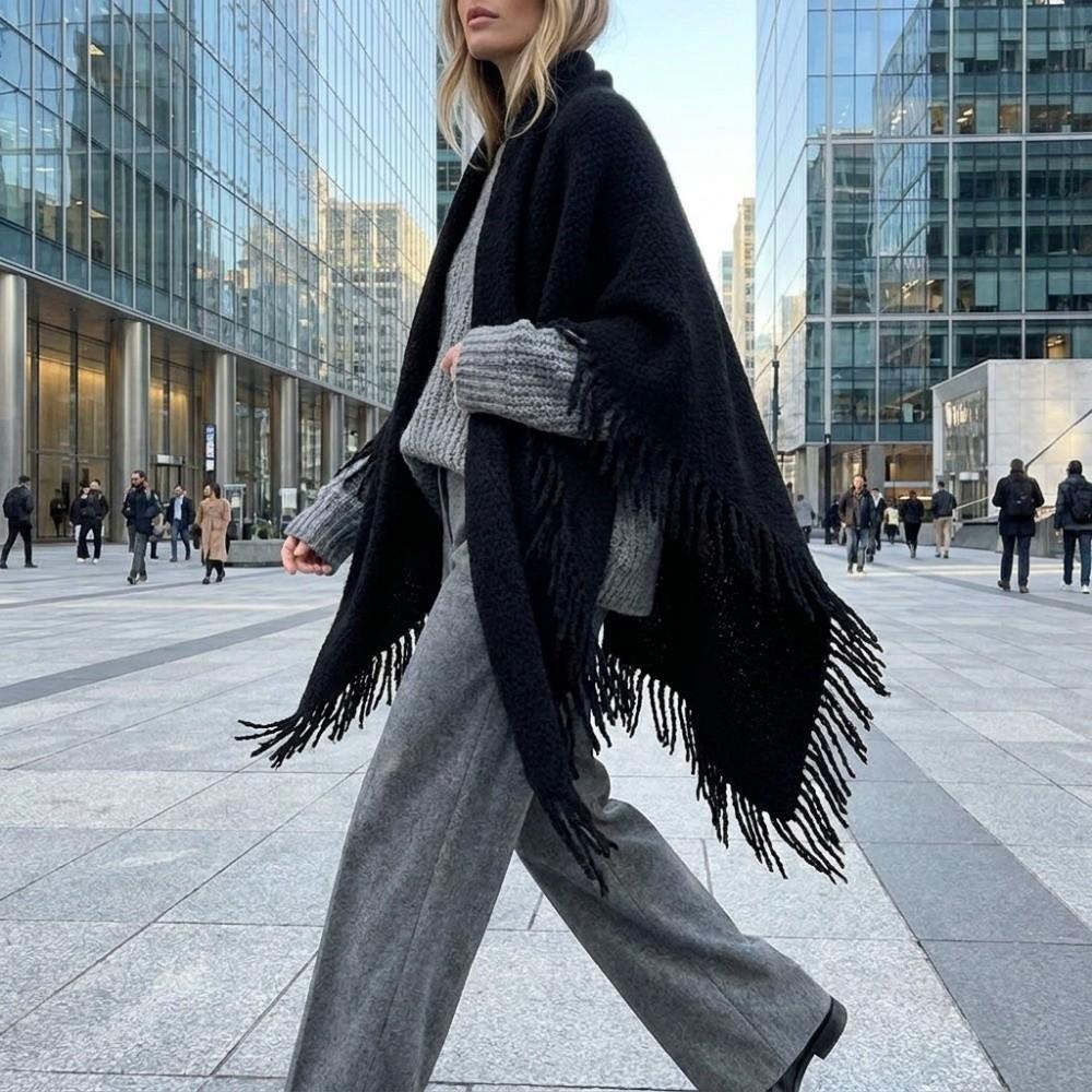 Wool‑Blend Knitted Scarf Tassel Wrap Shawl Chic Neck Warmer Indoor