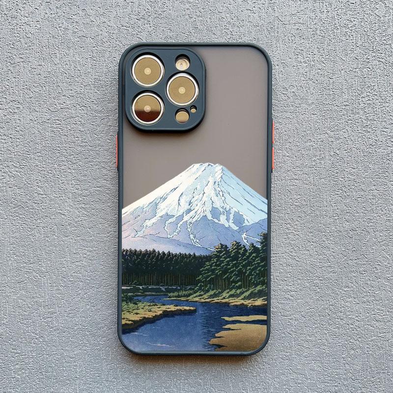 Японский чехол для телефона с вишней для iPhone 16 15 14 13 12 11 Pro Max Mini SE 7 8 Plus XR XS X Гора Фудзи Ударопрочный Задняя крышка Чехлы