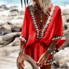 Dresses for Women 2023 Summer Vintage Clothes Deep V Neck Boho Chic Robe Femme Tunic Loose Beach Streetwear