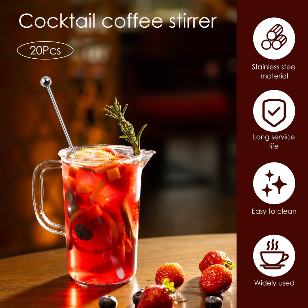 20Pcs Stainless Steel Coffee Stir Sticks Reusable Stainless Steel Cocktail Sticks Practical Stainless Steel Beverage Stirrers