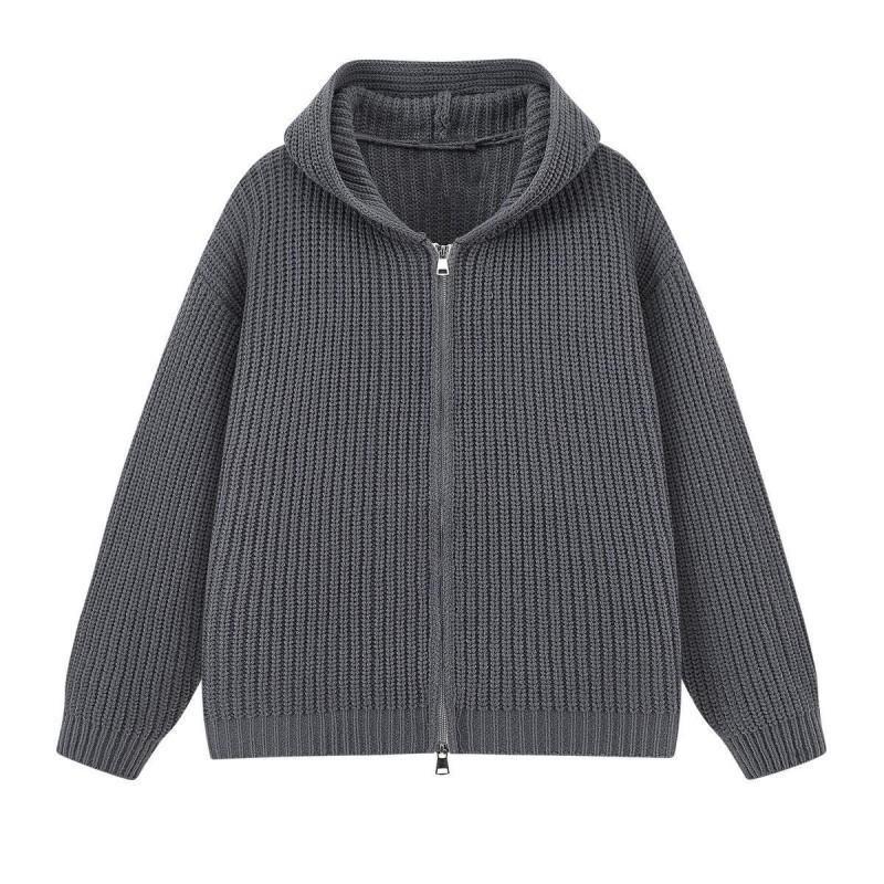 Unisex Oversized Hooded Knit Cardigan Zip-Up Sweater Casual Lightweight Fall Winter Warm Pullover
