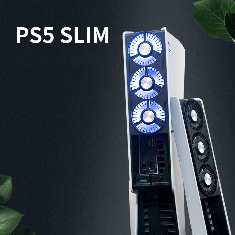 Myth Goku Быстрое охлаждение Вентилятор для охлаждения PlayStation5 Slim со светодиодной подсветкой Продлевает срок службы 3 охлаждающих вентилятора Рассеивание тепла консоли PS5 Slim с USB-портом