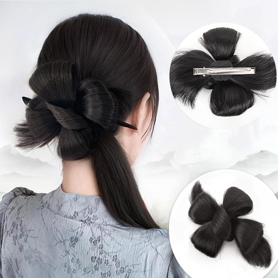 Synthetic Maruki Head Wig Circle New Chinese Style Bride's Curled Hair Bun Clip In the Hair and Ponytail Ancient Style Wig Bag