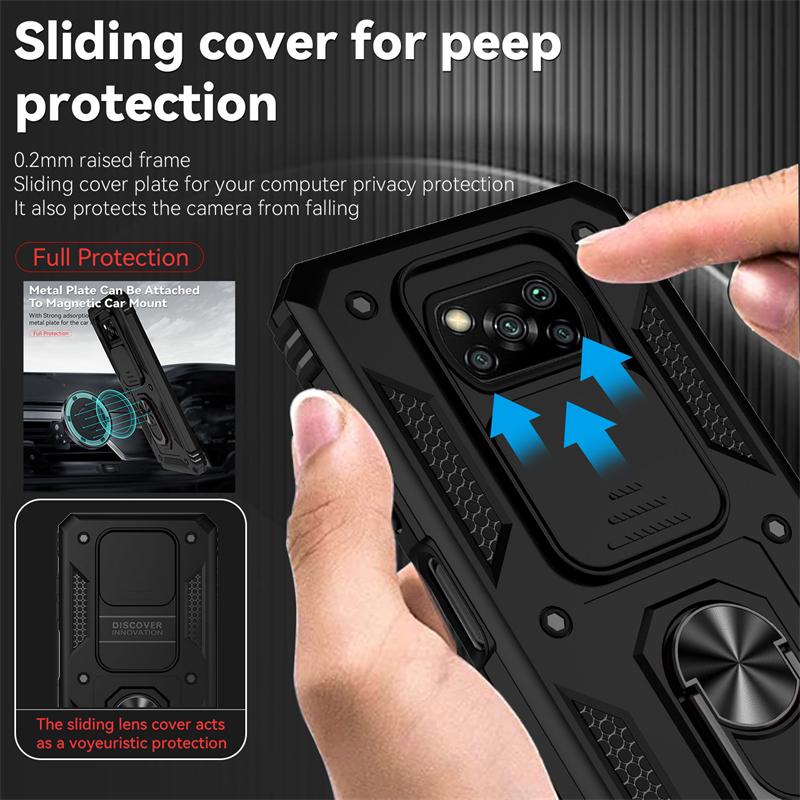 Для Poco X3 Pro Case Slide Lens Armor противоударный чехол для телефона Xiaomi PocoX3 Poco X3 NFC Little X 3 автомобильный держатель кольцо задняя крышка