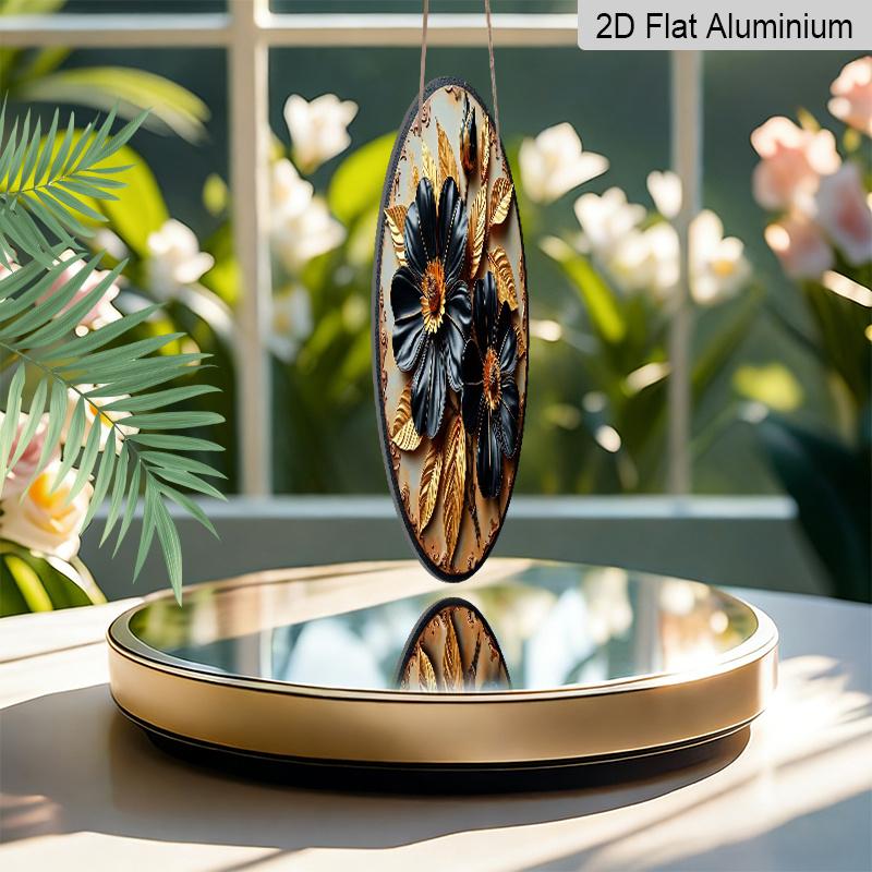 2D Flat Aluminum Wall Art with Black Floral Design 7.87 Inches X 7.87 Inches Rustic Style Perfect for Gardens, Bars, Cafes, Parties, Front Doors