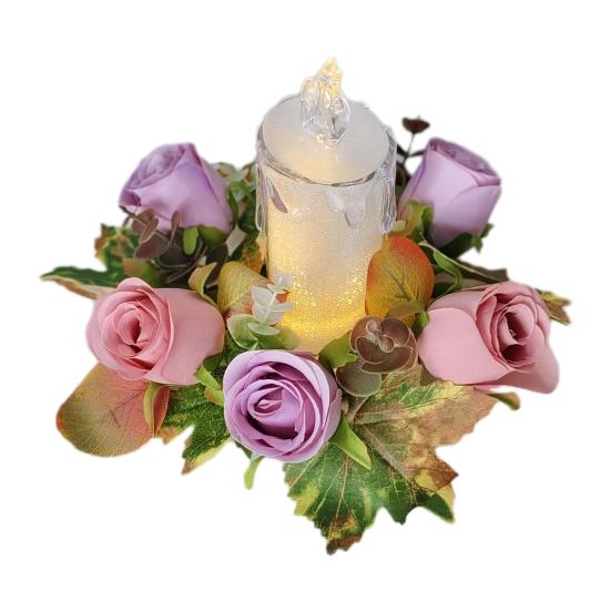 Кольцо для свечи из роз Искусственный венок из роз с кленовыми листьями для столбовой свечи