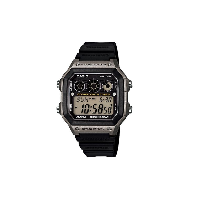 Casio Стандартная серия Классические Ретро Квадратные Десятилетняя Батарея Водонепроницаемые Кварцевый Механизм Ремешок из Смолы Часы Мужские Черные AE-1300WH-8A