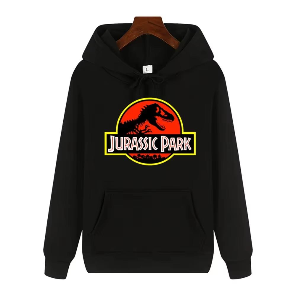 2026 Men High‑end Quality Jurassic Park Pattern Print Hoodie Autumn Winter Thick Warm Outdoor Casual Hooded Pullover Streetwear Unisex Oversized
