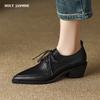 2024 New Working Casual Women Pumps Low Heels Comfortable Spring Summer Genuine Leather Lace-Up Shoes Woman Mature Retro Style