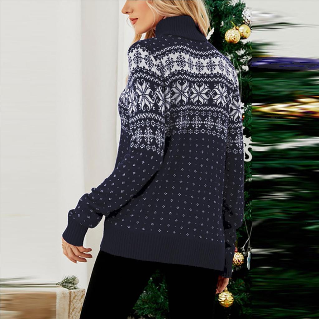 Women's Fashion Snowflake Knitted Christmas Pullover Turtleneck Sweater