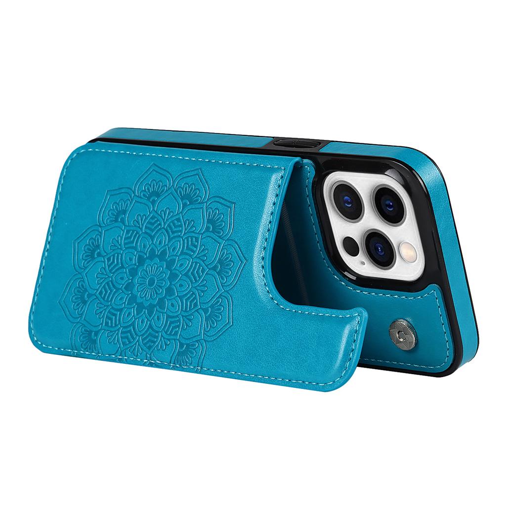 For iPhone 15 Pro Cell Phone Case Imprinted Mandala Flower PU Leather+TPU Anti-fall Cover