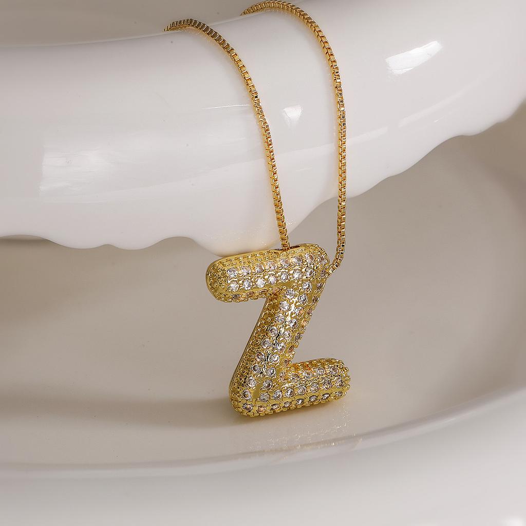 Cubic Zirconia Gold Plated Bubble Alphabet Letter Necklace Monogram Necklace Balloon Initial Necklace Gifts for Women Ladies